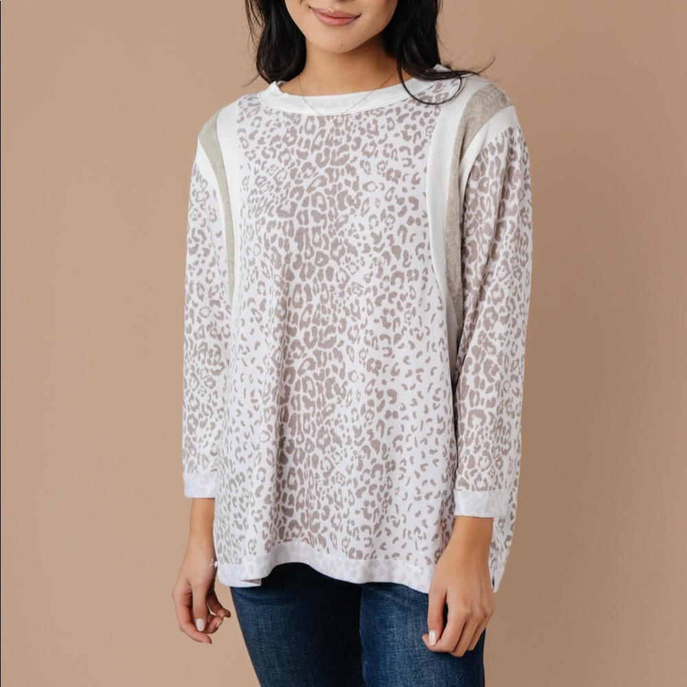 Racing Stripes Animal Print Top in Taupe - Picture 6 of 15